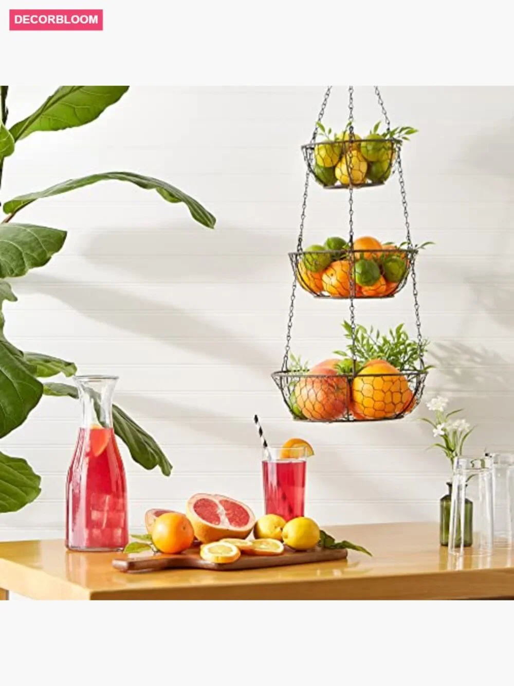 3-Tier Hanging Storage Baskets - Kitchen Organizer - Woven Steel Wire
